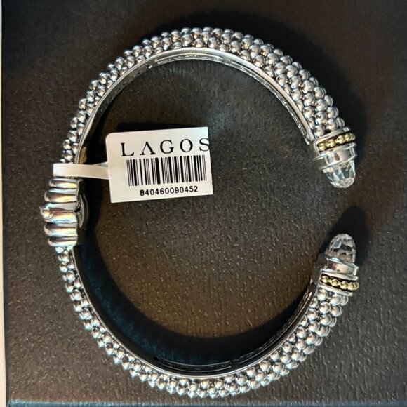 Lagos Rittenhouse White Topaz Cuff Bracelet 12mm Sterling Silver 18k Gold Sz 7/M - Picture 12 of 15